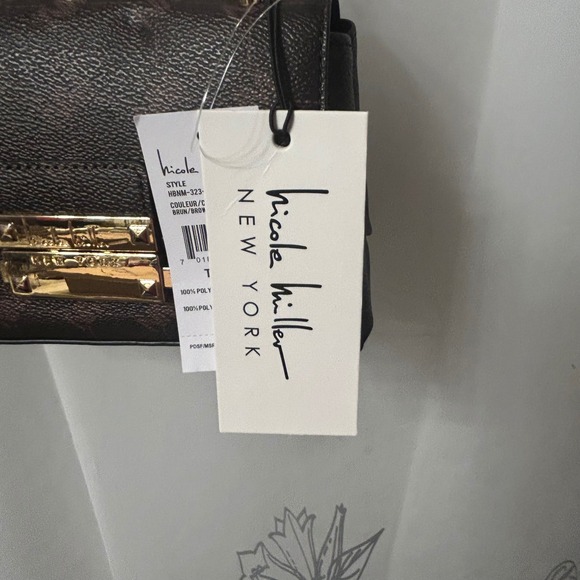 Nicole Miller New York Mini Brown Crossbody Bag Gold Chain Strap Purse - Picture 5 of 7